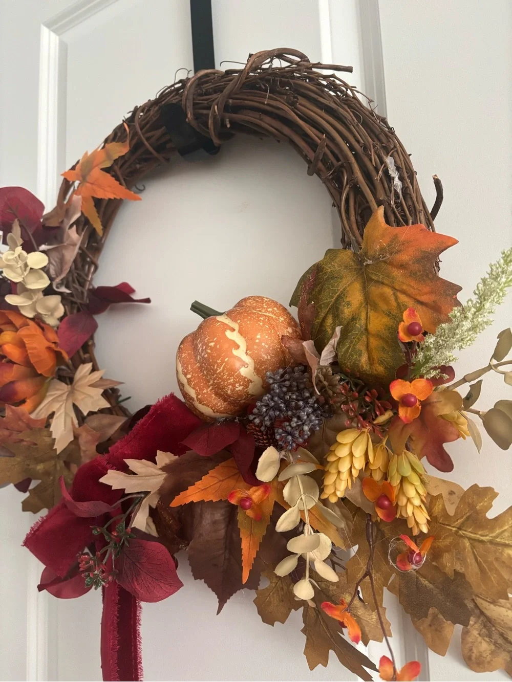 Autumn Harvest Fall Handmade Wreath w/Burgundy Touches Custom Design Final Sale